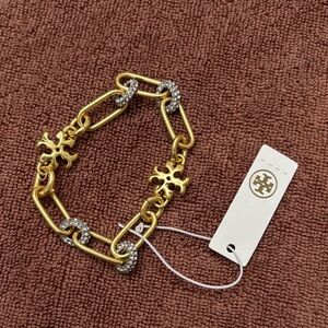 Tory Burch Gold-tone Pave Link Charm Bracelet